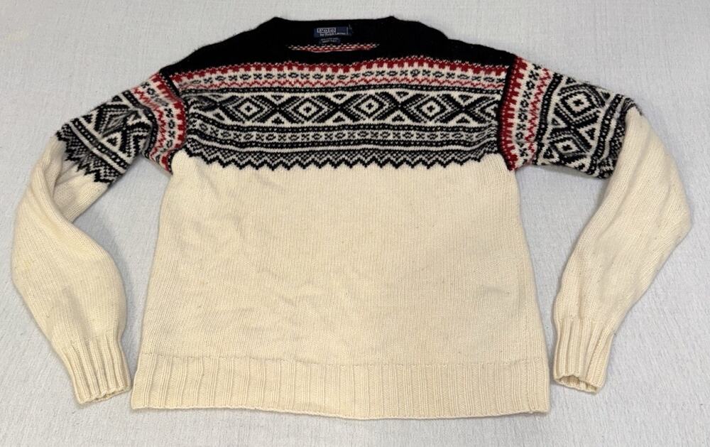 VTG Polo Ralph Lauren Hand Knit 100% Lambswool Sweater Fair Isle Christmas XL